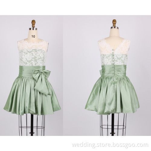 A-Line See through Short Chiffon Lace Evening Dresses